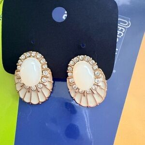 Gold-Tone Ivory Statement Earrings with Crystal Accents